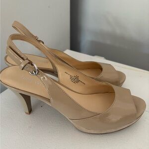 Nine West Beige Peep-Toe Slingback Heels
